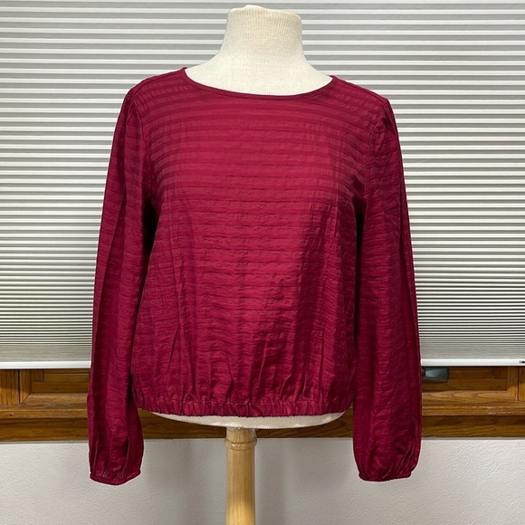 LOFT NWT Berry Striped V Wrap Back Long Sleeve Cropped Top Size Small - Picture 2 of 12